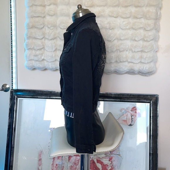 Bebe denim black preowned  and spandex blend black jacket Some stones missing - Picture 3 of 7